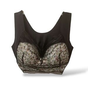 Festival Black Lace Bralette with Subtle Multicolor Floral Accents Goth Vamp NWT